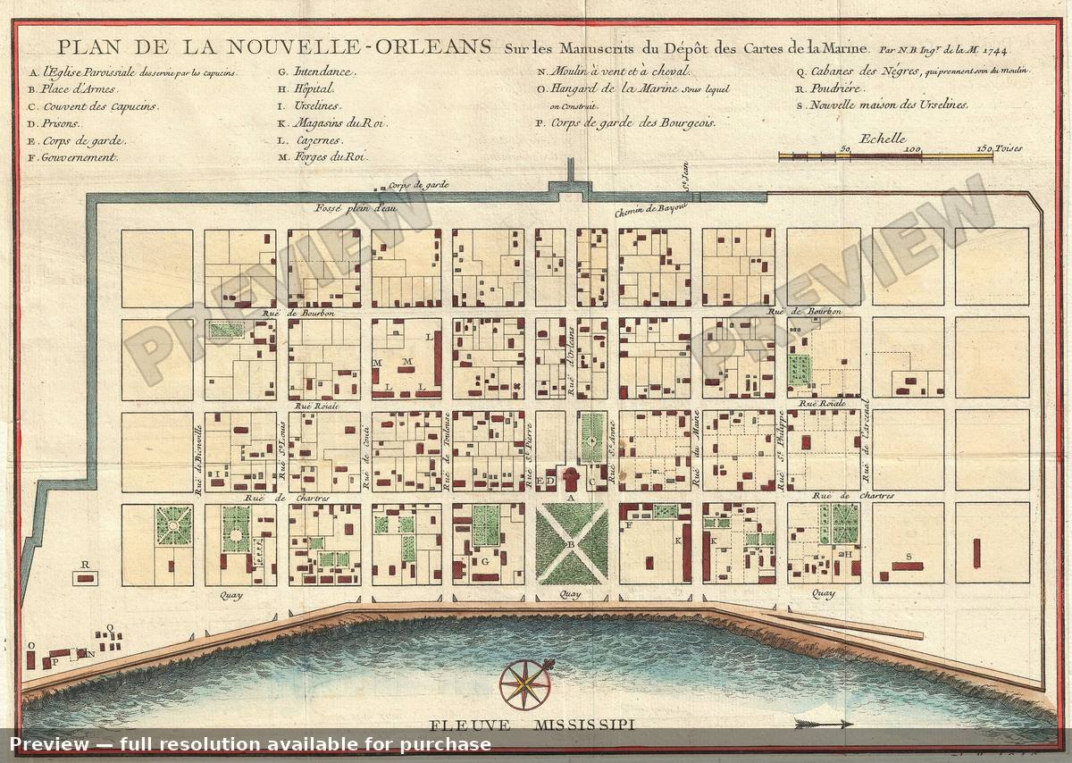 Antique map: Nouvelle Orleans, 1744, 1744