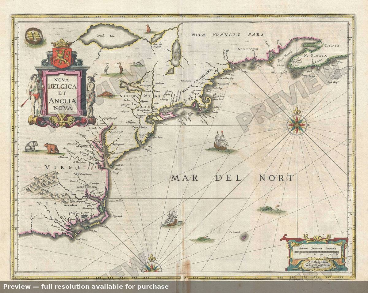 Antique map: Nova Belgica Anglia, 1647, 1647