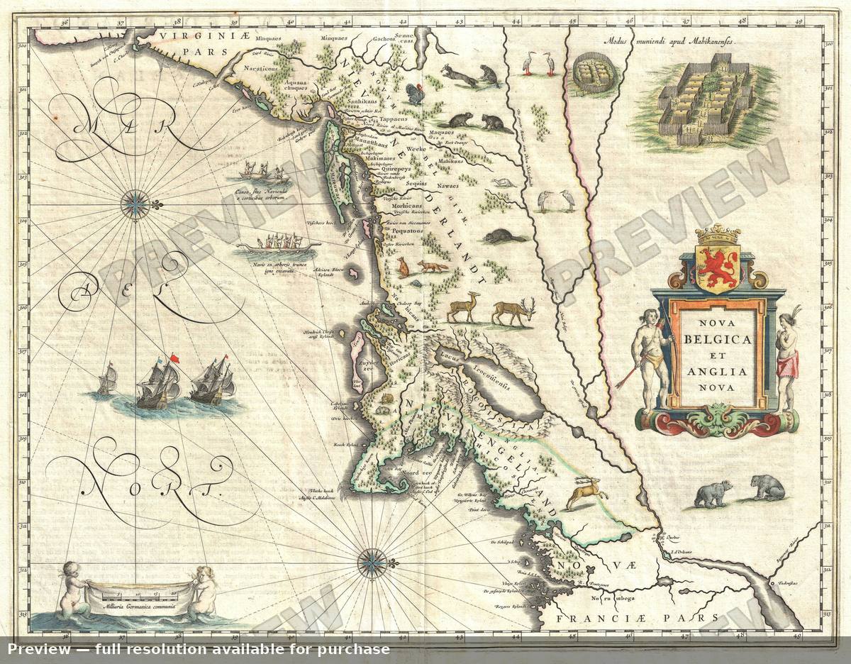 Antique map: Nova Belgicaet Anglia Nova, 1635