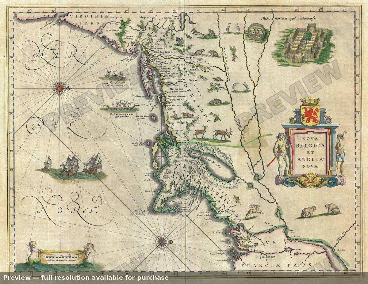 Antique map: Nova Belgicaet Anglia Nova, 1638