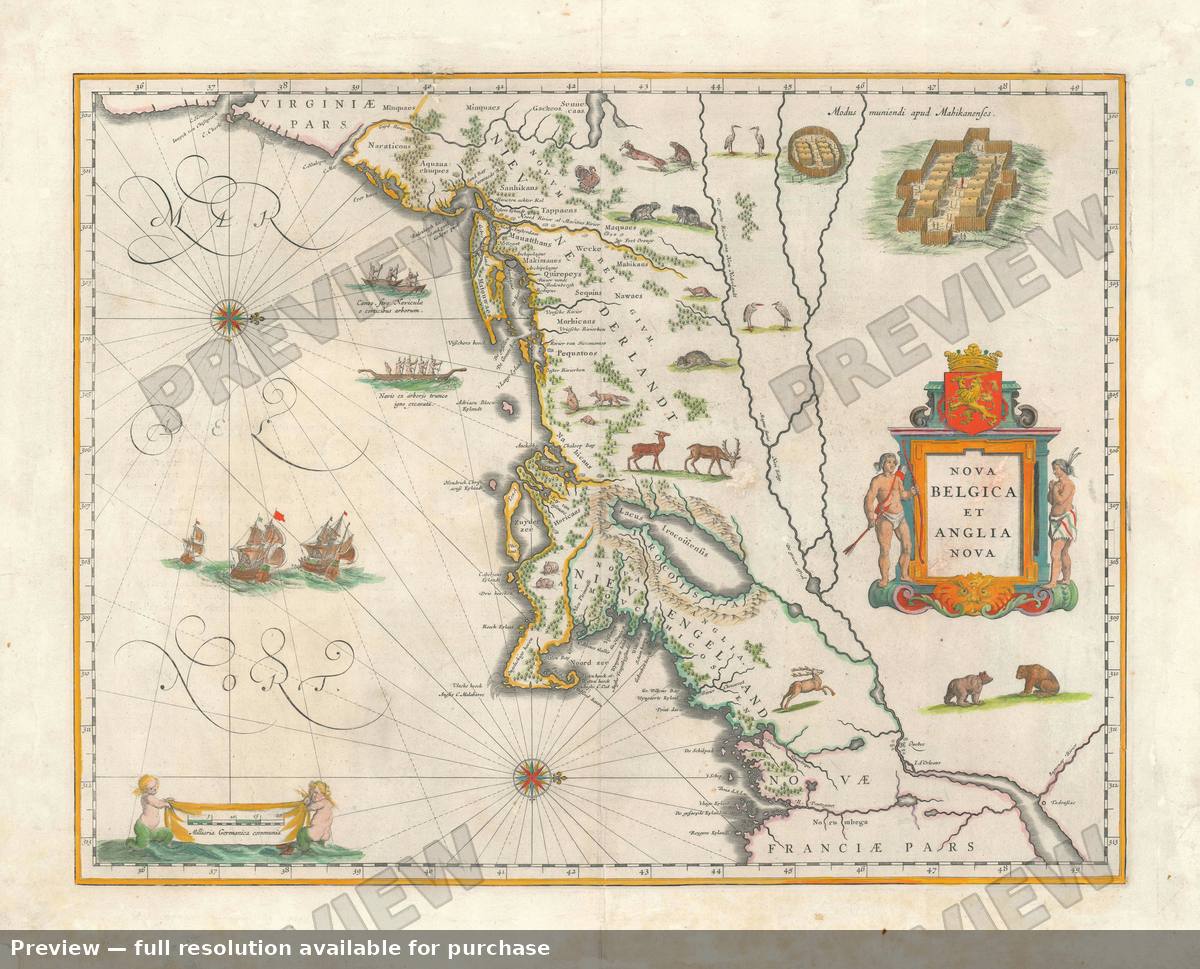 Antique map: Nova Belgicaet Anglia Nova, 1640