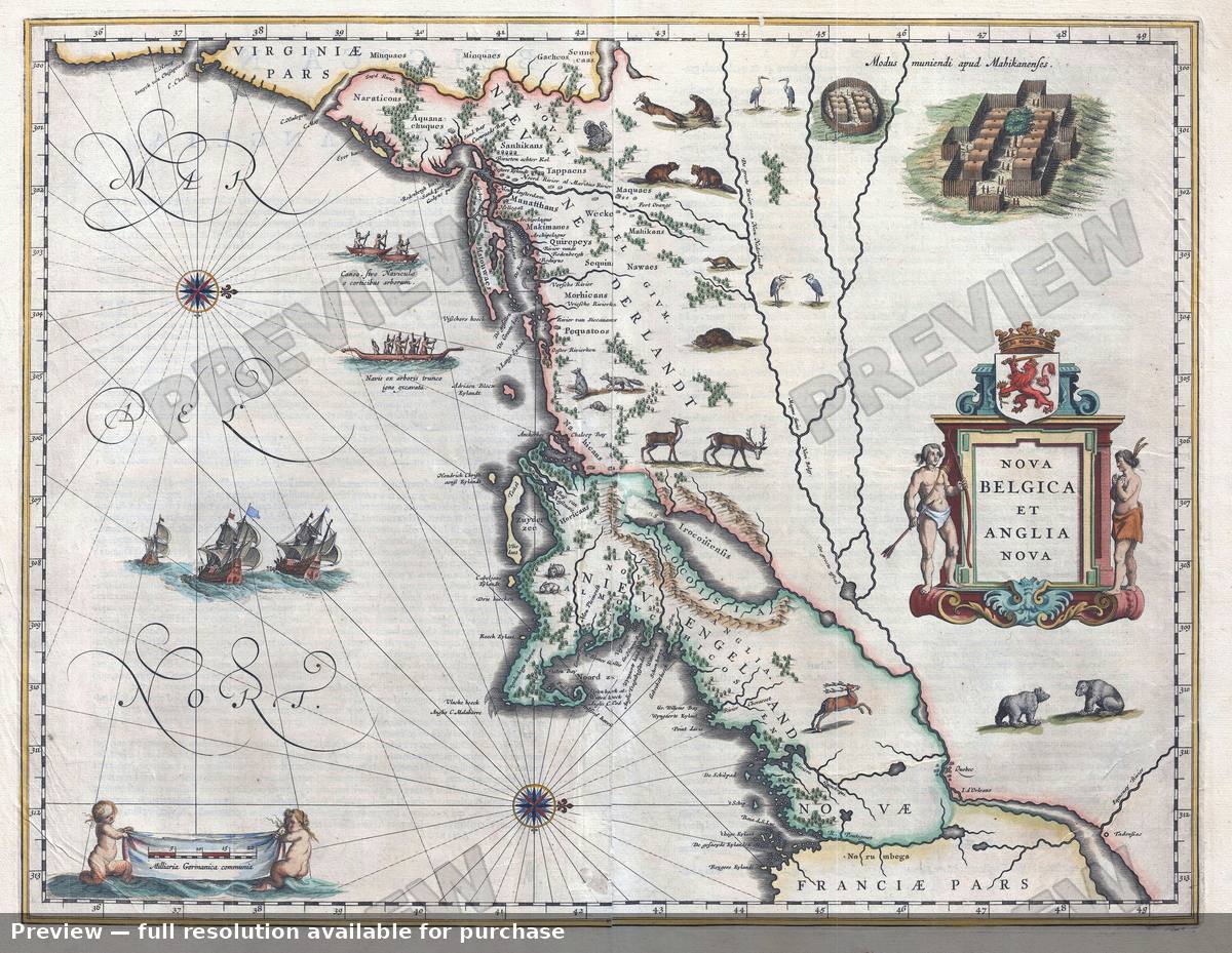 Antique map: Nova Belgicaet Anglia Nova 3, 1635