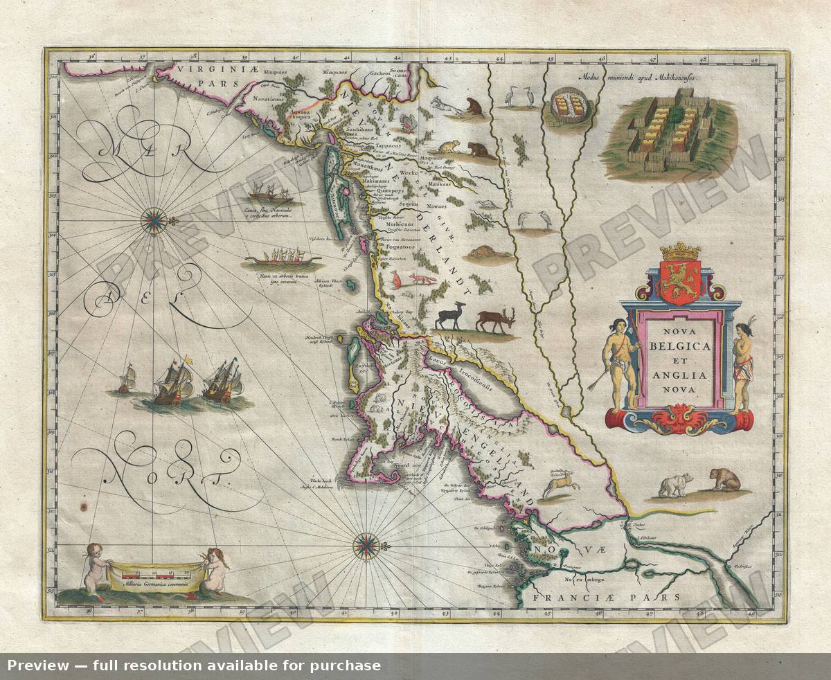 Antique map: Nova Belgicaet Anglia Nova 4, 1635