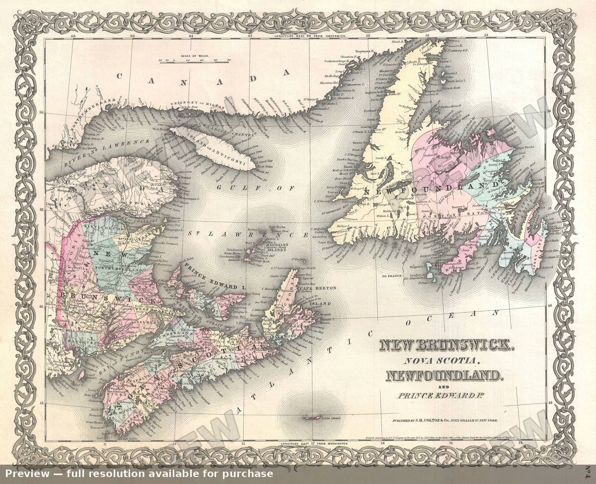 Antique map: Nova Scotia, 1855, 1855
