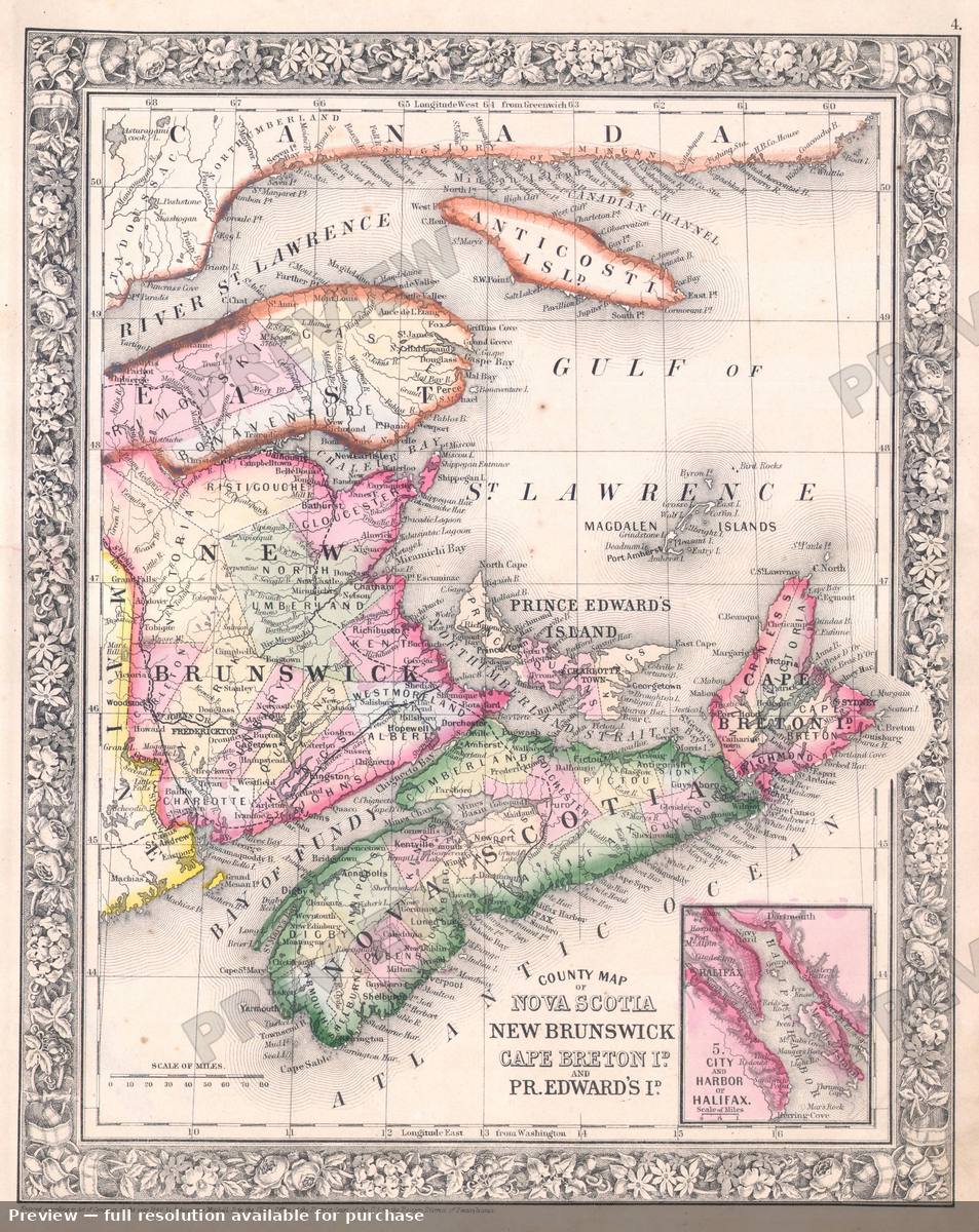 Antique map: Nova Scotia, 1864, 1864