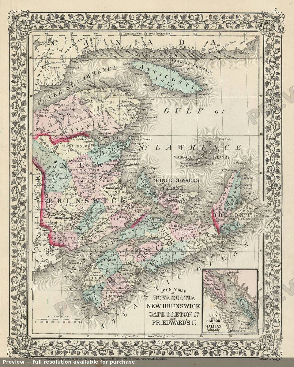 Antique map: Nova Scotia New Brunswick, 1877, 1877
