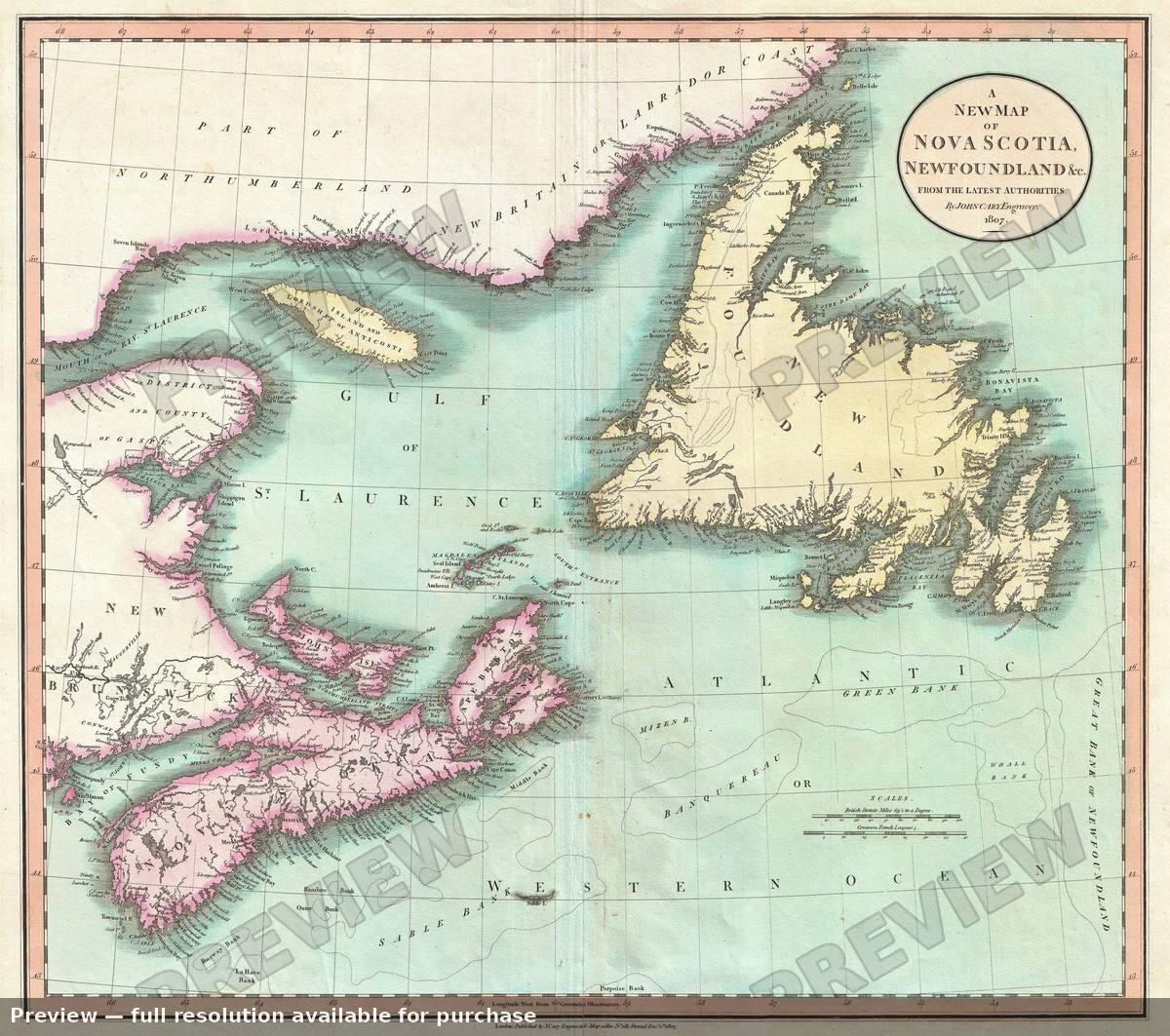 Antique map: Nova Scotia Newfoundland, 1807, 1807