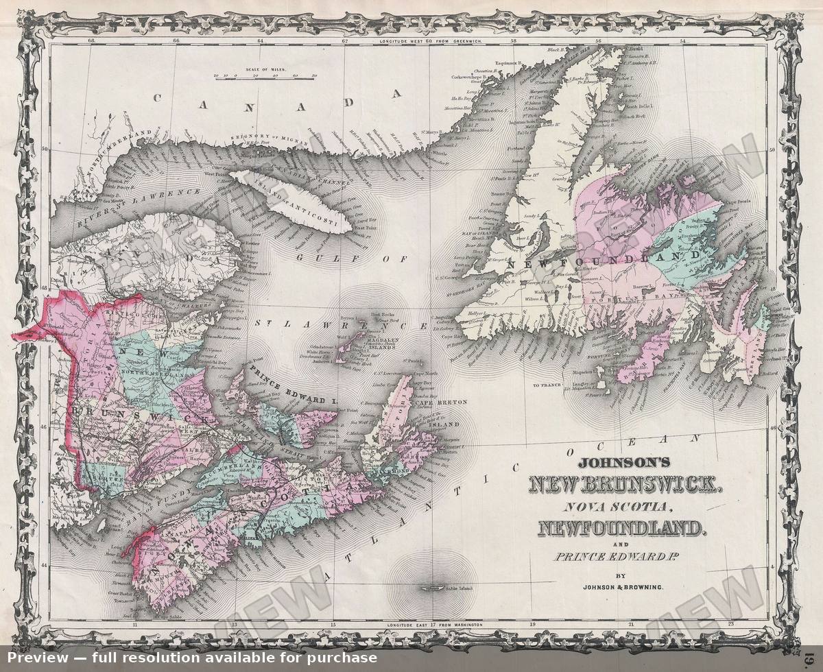 Antique map: Nova Scotia Newfoundland, 1861, 1861