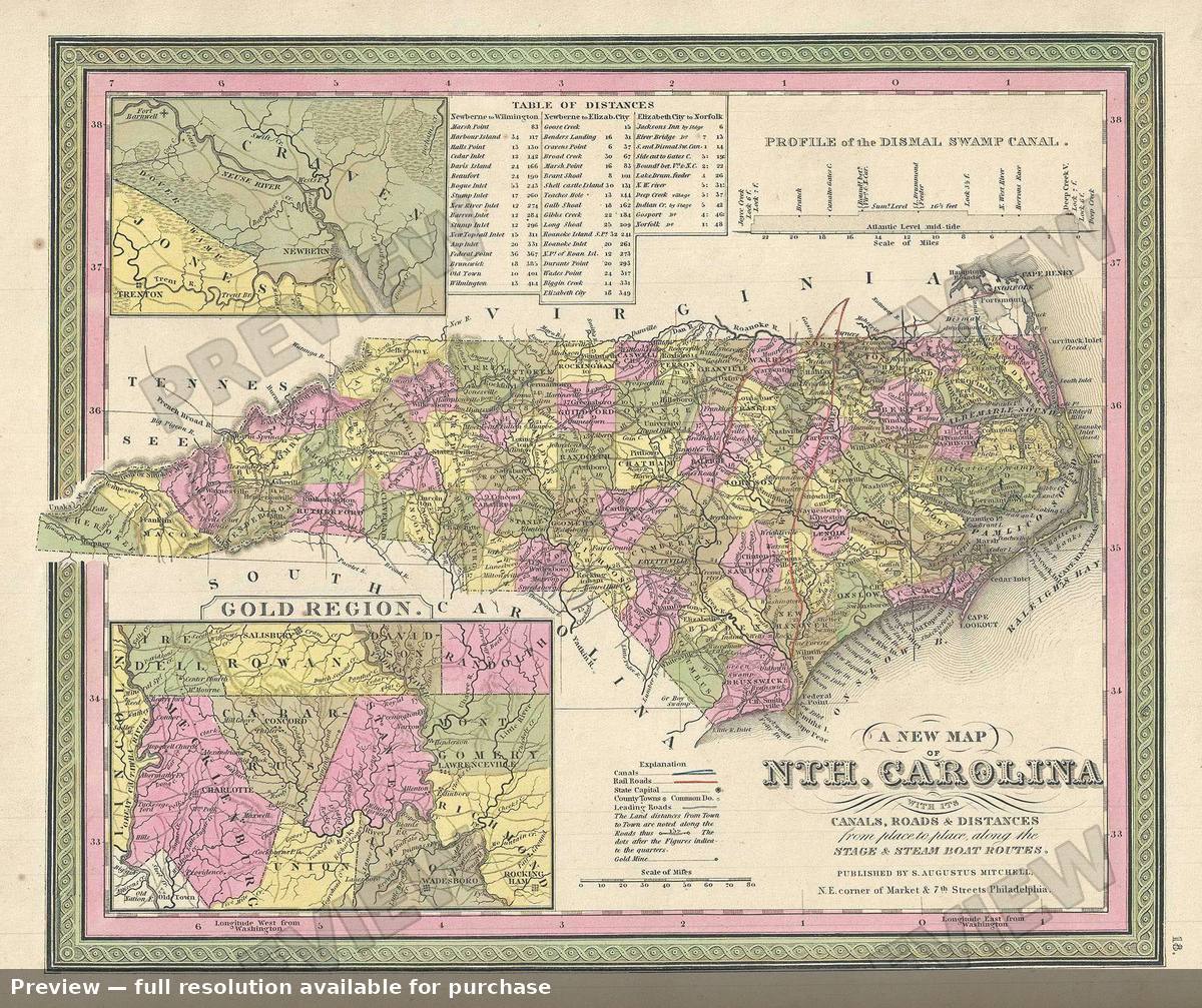 Antique map: Nth Carolina, 1849, 1849