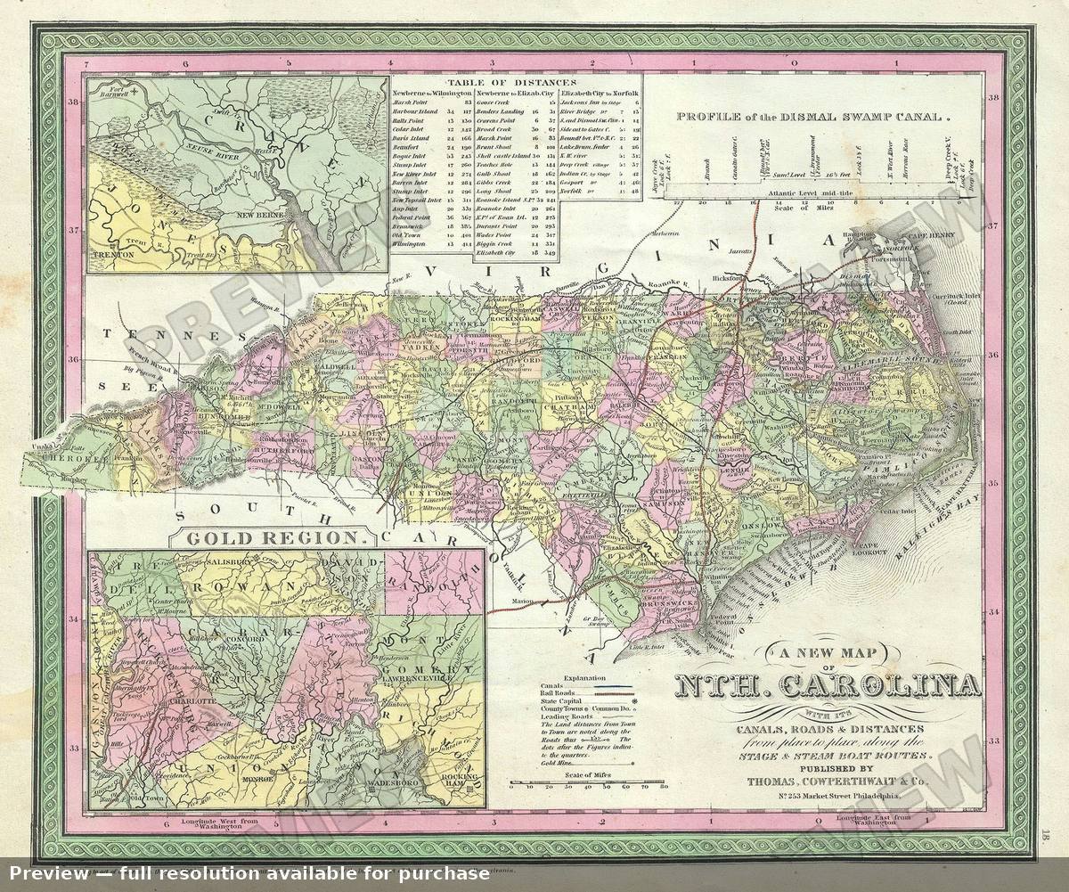 Antique map: Nth Carolina, 1854, 1854