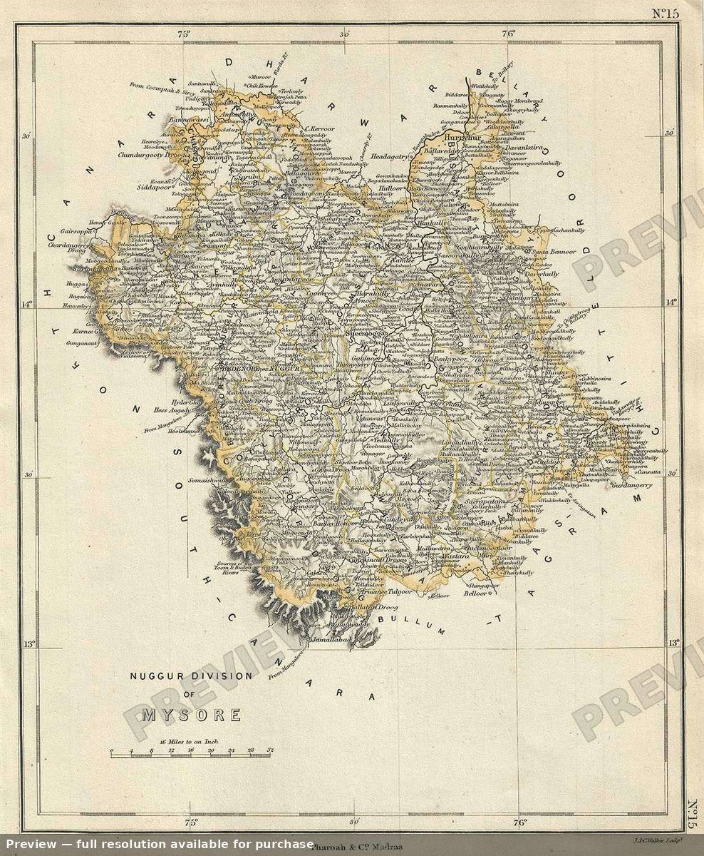 Antique map: Nuggur Mysore, 1854, 1854