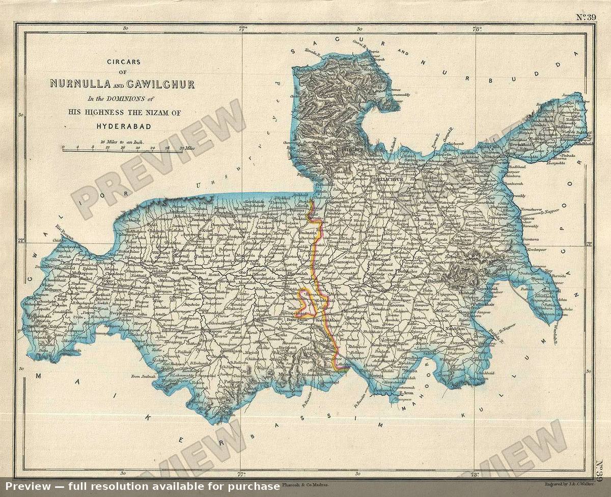 Antique map: Nurnulla Gawilghur, 1854, 1854