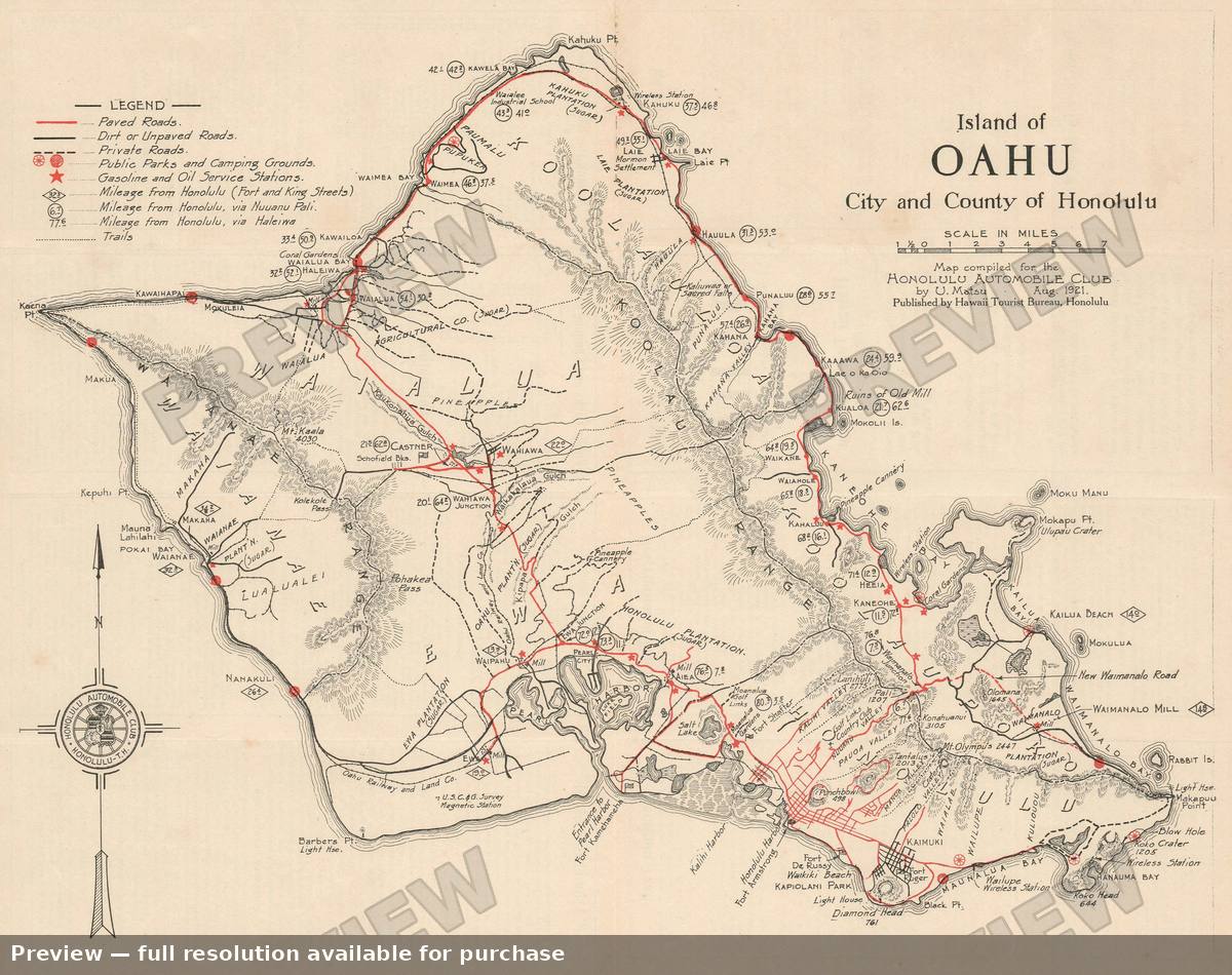 Antique map: Oahu, 1921, 1921