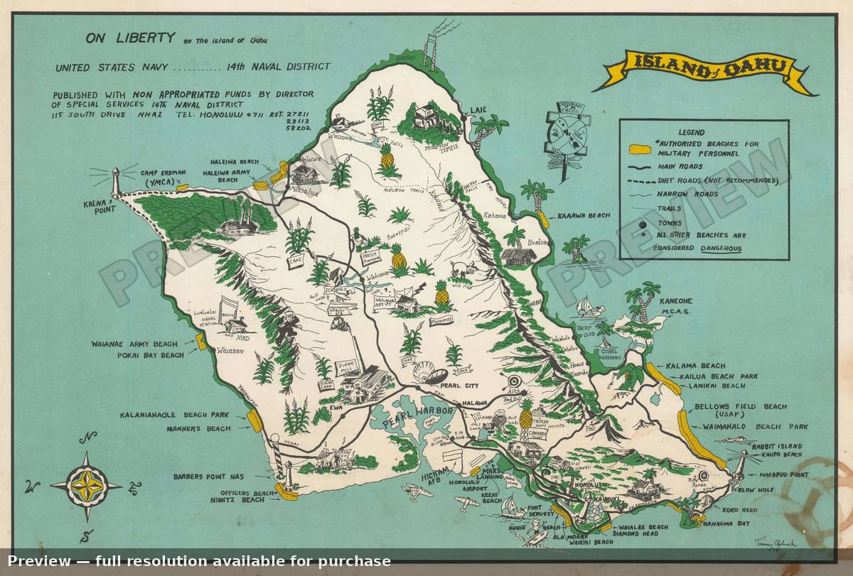 Antique map: Oahu, 1953, 1953