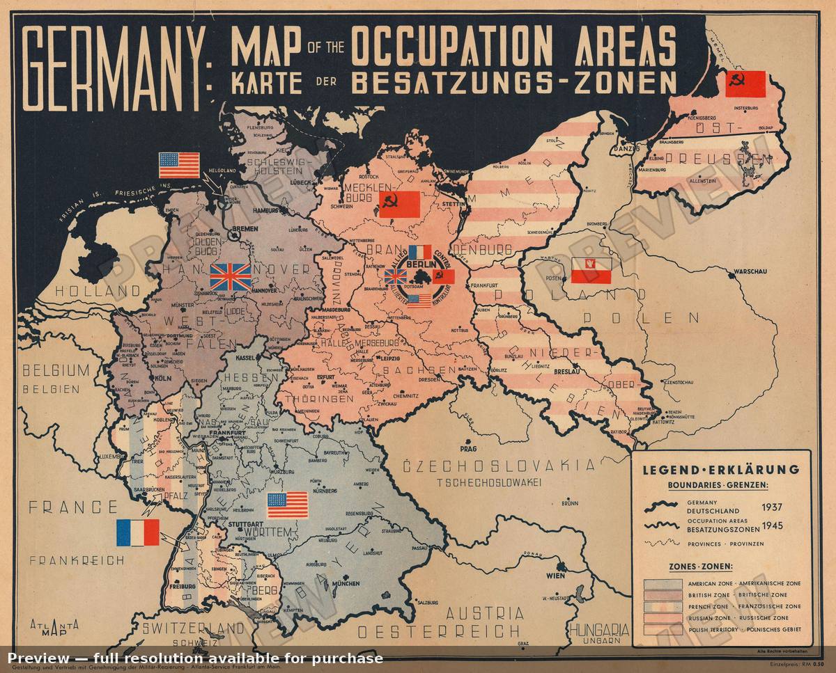 Antique map: Occupied Germany, 1945