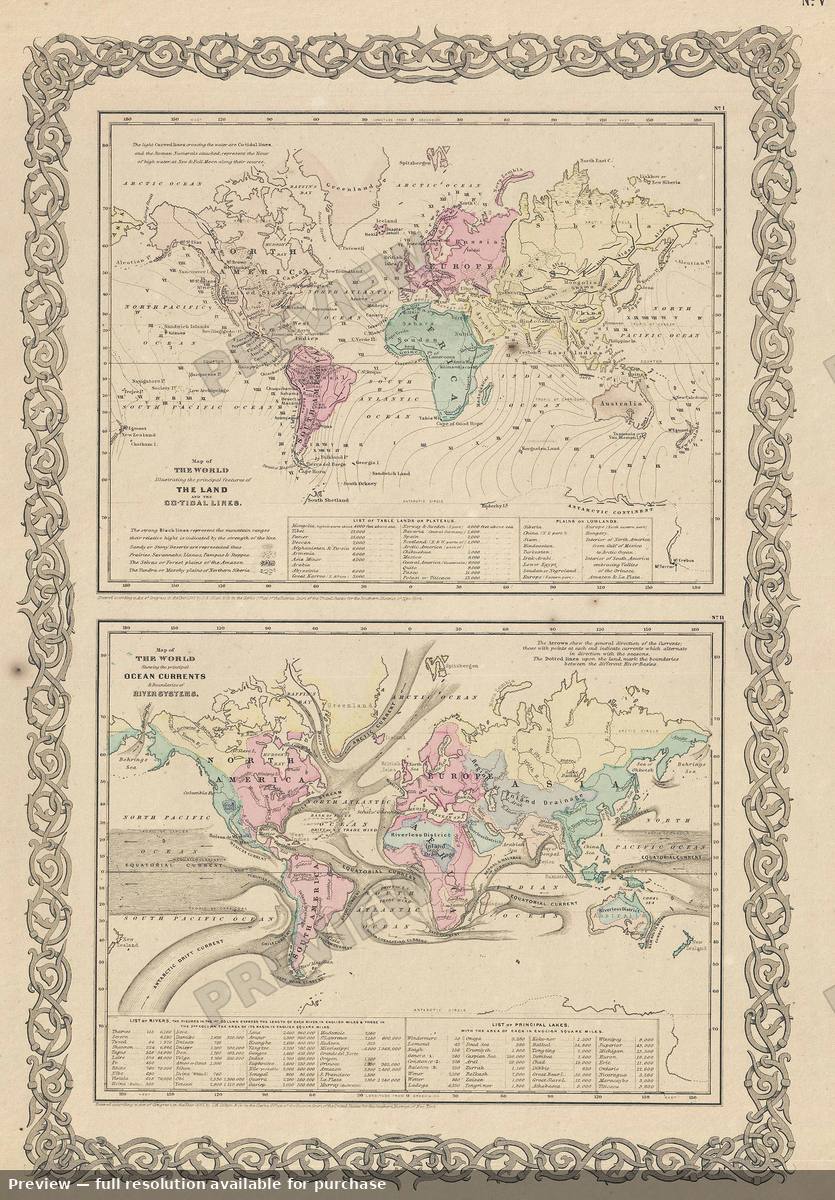 Antique map: Ocean Currents, 1856, 1856