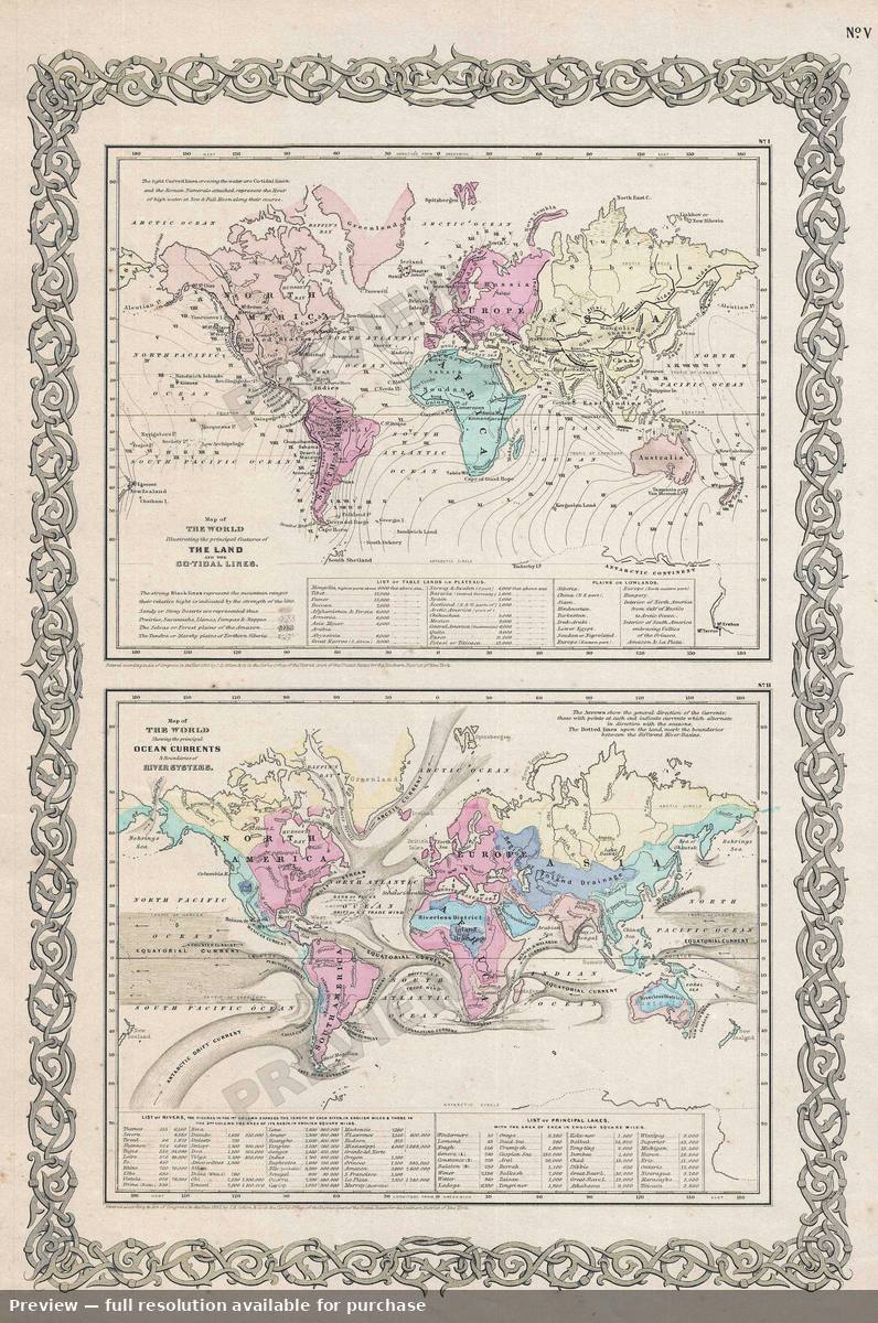 Antique map: Ocean Currents, 1857, 1857