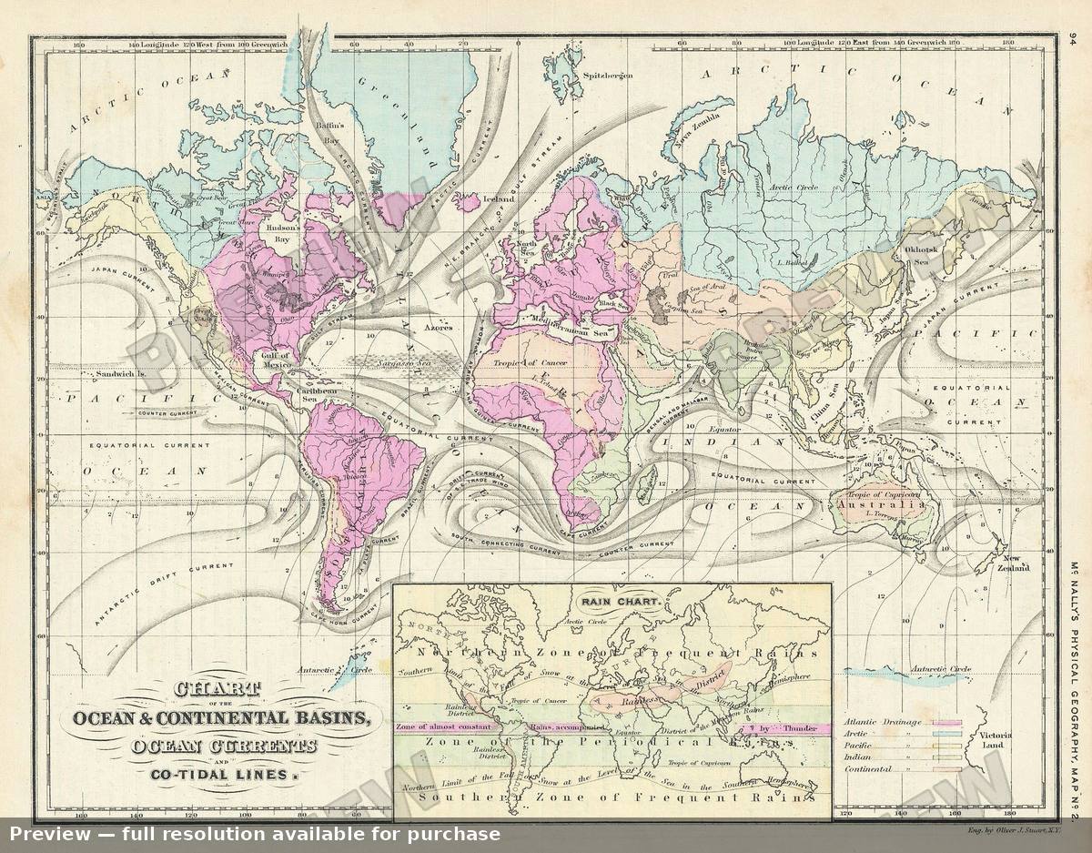 Antique map: Ocean Currents, 1866