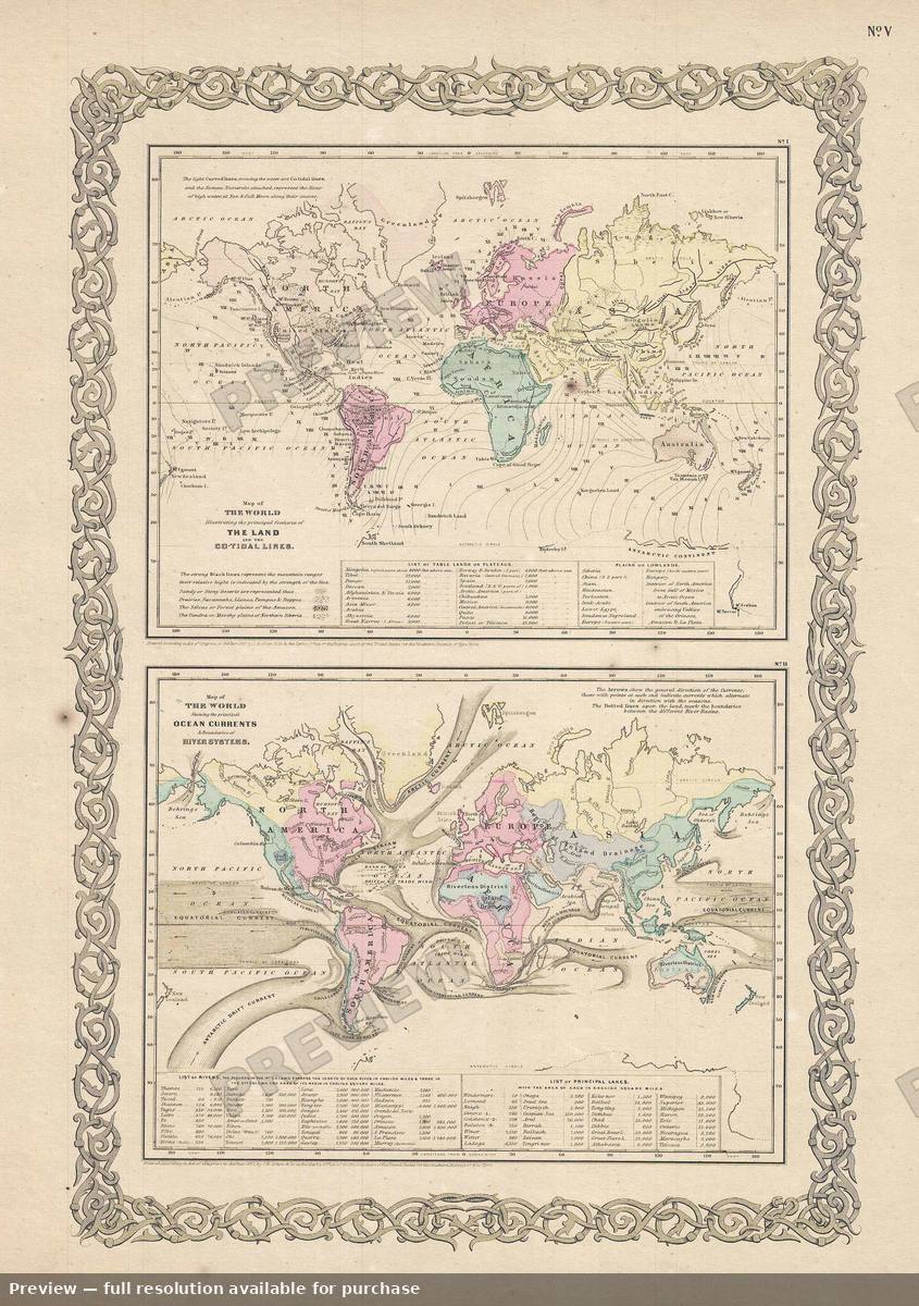 Antique map: Ocean Currents 2, 1856, 1856