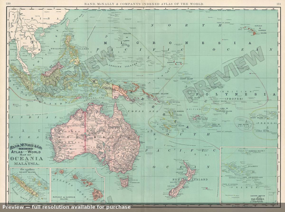 Antique map: Oceania, 1895, 1895