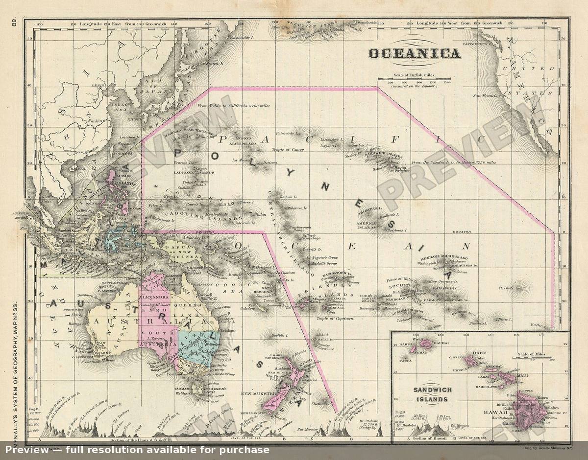 Antique map: Oceanica, 1866