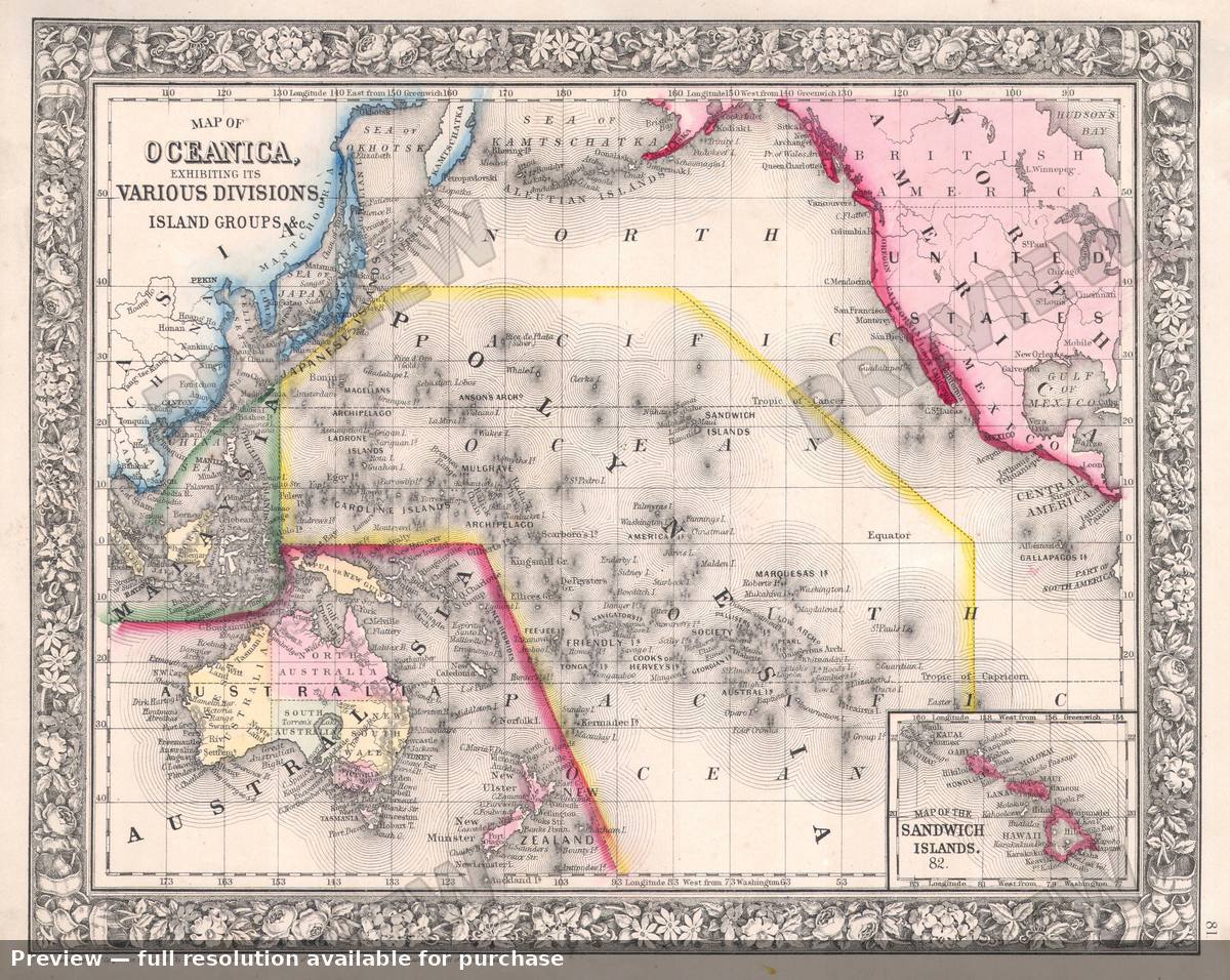 Antique map: Oceanica, 1864, 1864