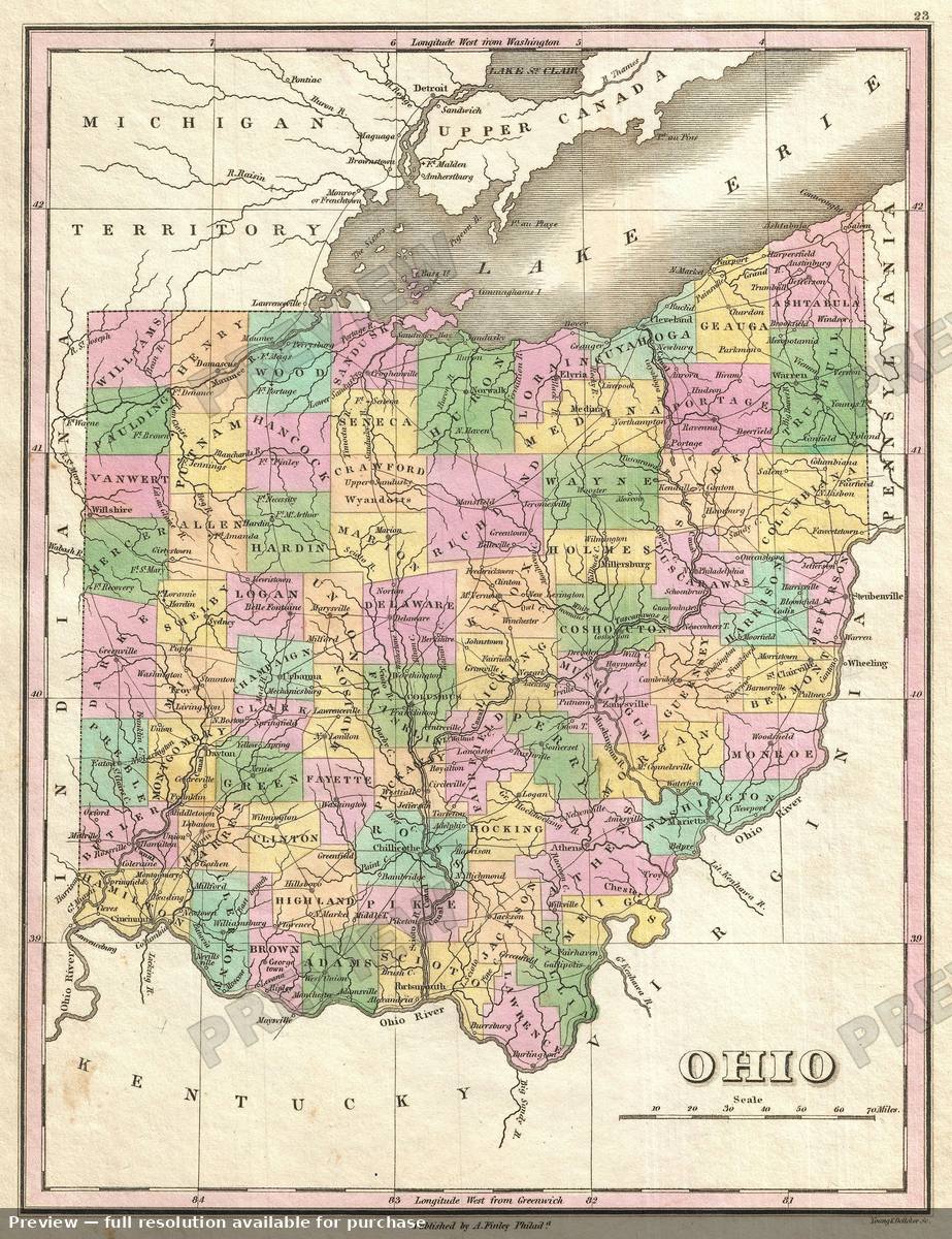 Antique map: Ohio, 1827