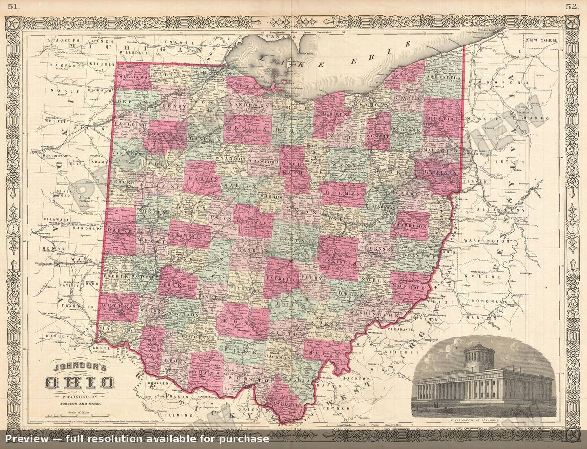 Antique map: Ohio, 1864, 1864