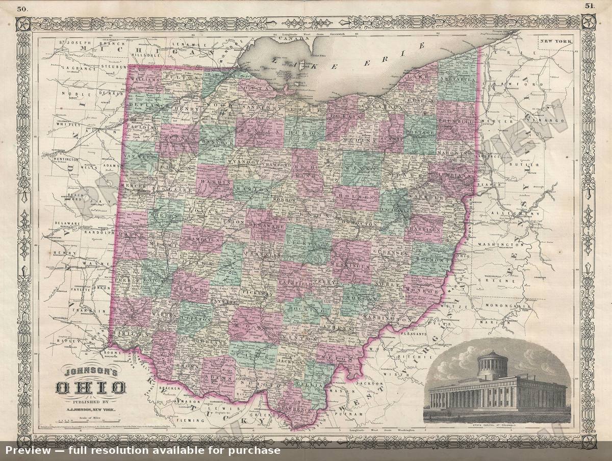 Antique map: Ohio, 1866, 1866