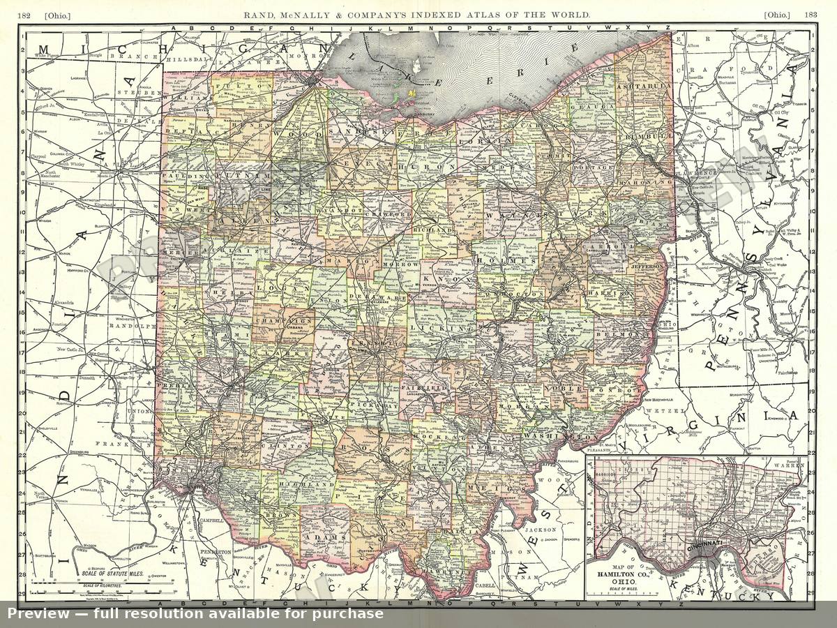 Antique map: Ohio, 1893