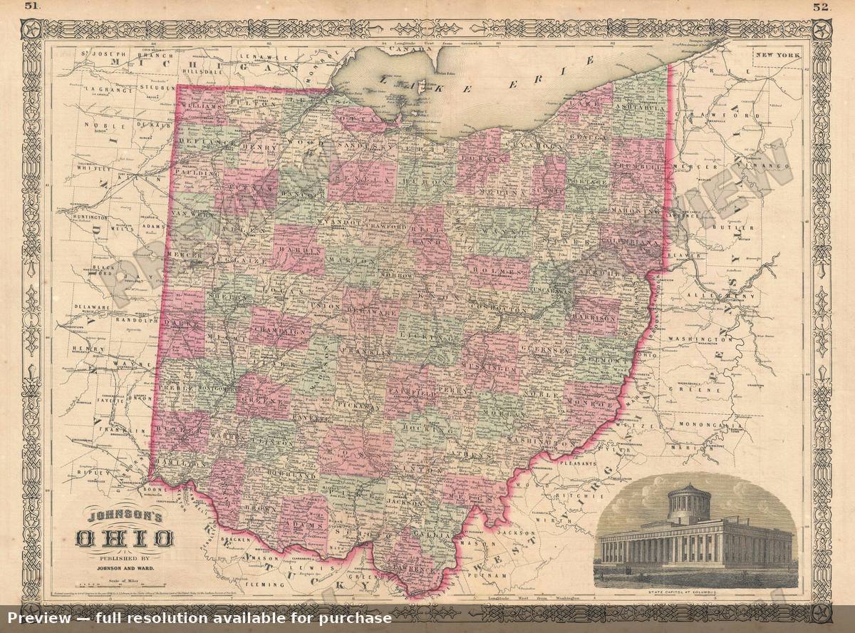 Antique map: Ohio 2, 1864, 1864