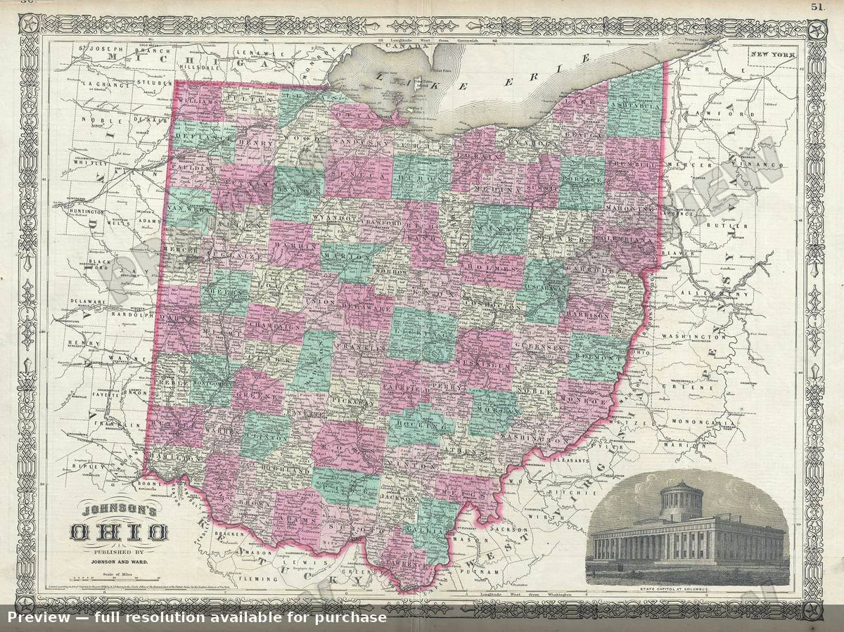 Antique map: Ohio 2, 1866, 1866
