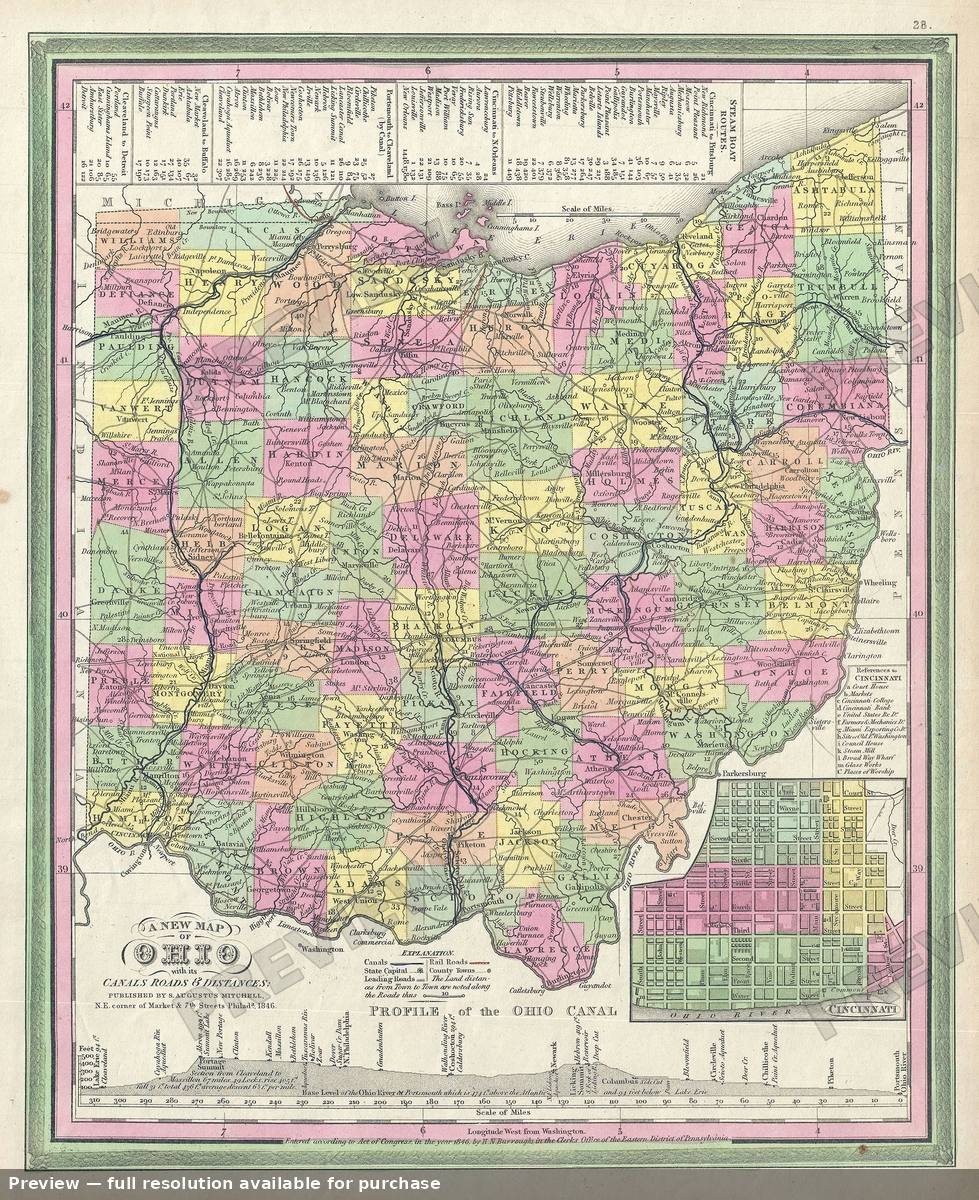 Antique map: Ohio Canals, 1846, 1846