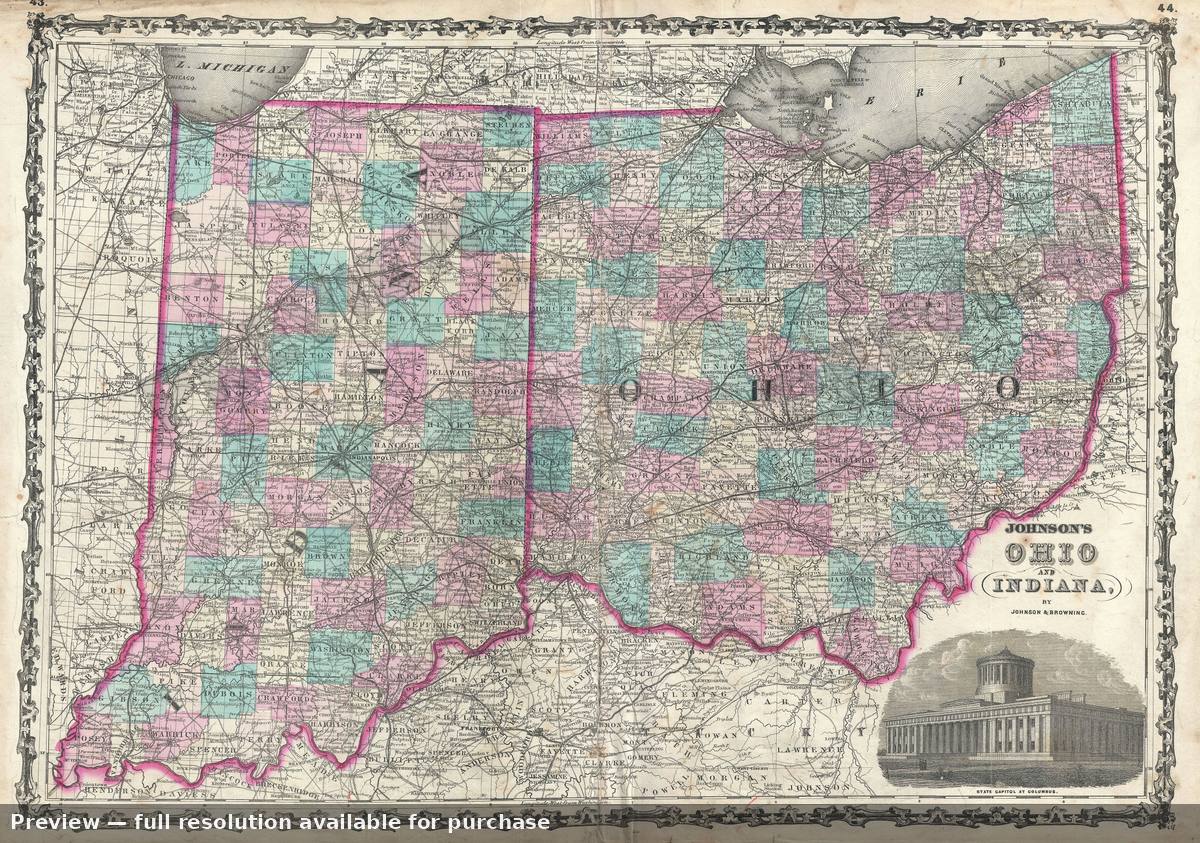 Antique map: Ohio Indiana, 1861, 1861