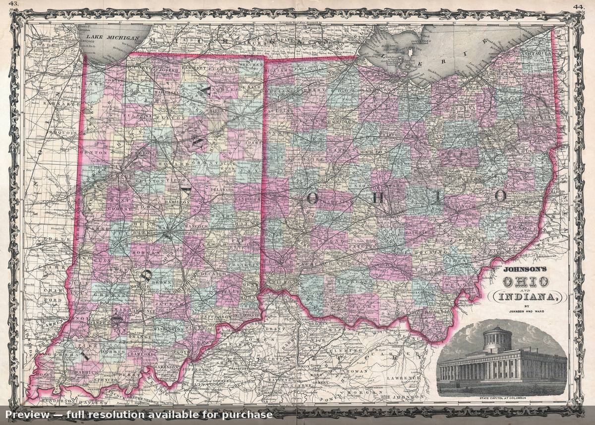 Antique map: Ohio Indiana, 1862, 1862