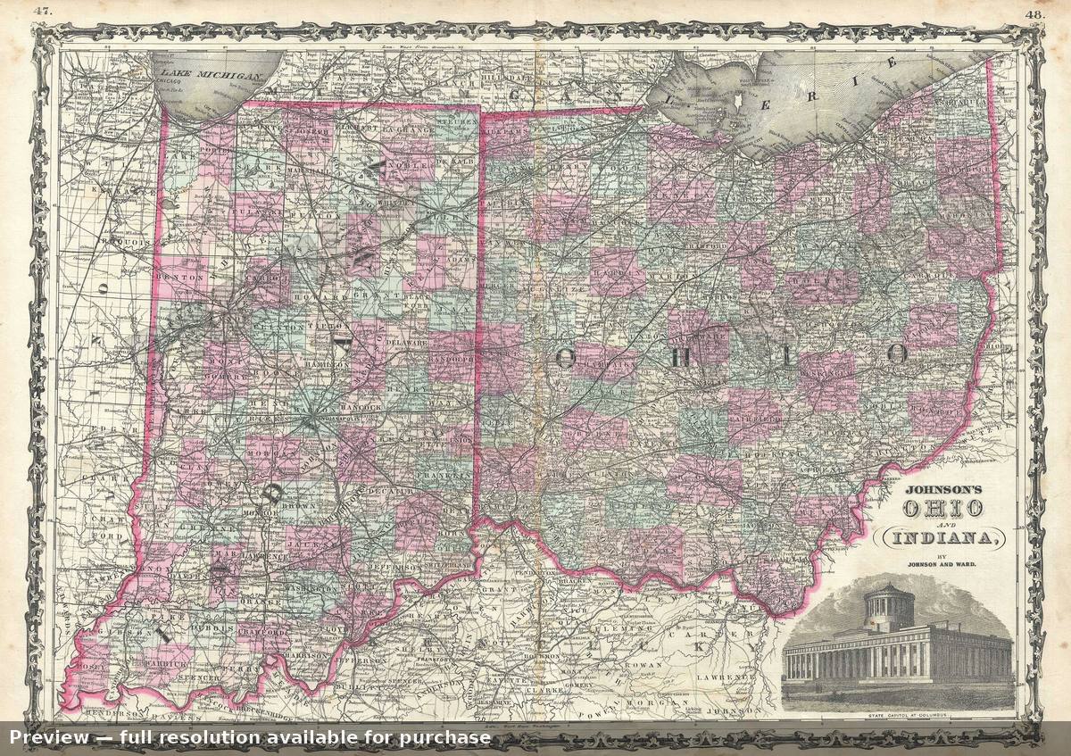 Antique map: Ohio Indiana, 1863, 1863