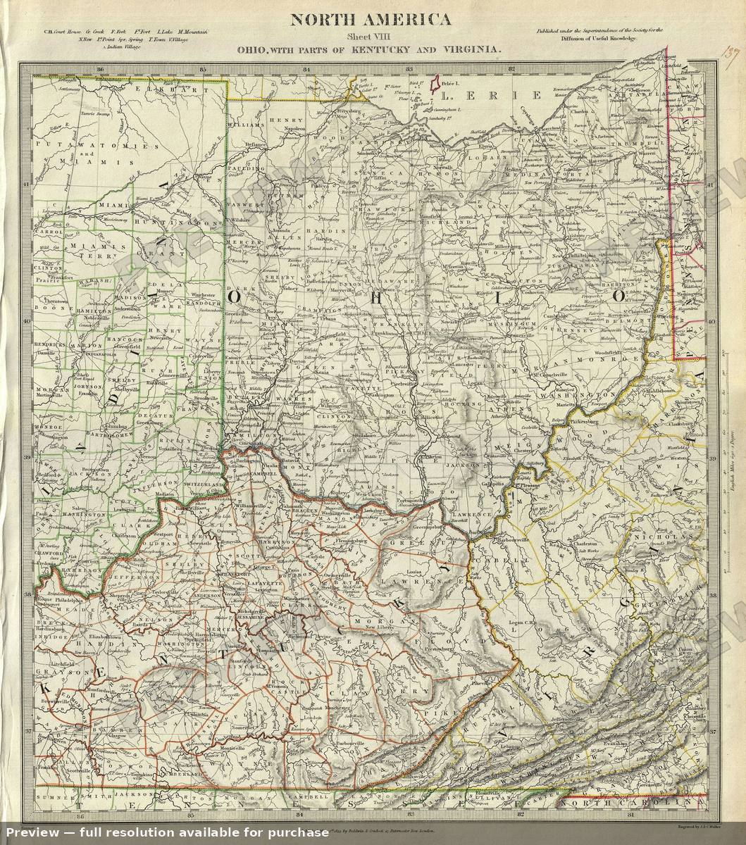 Antique map: Ohio Kentucky, 1833