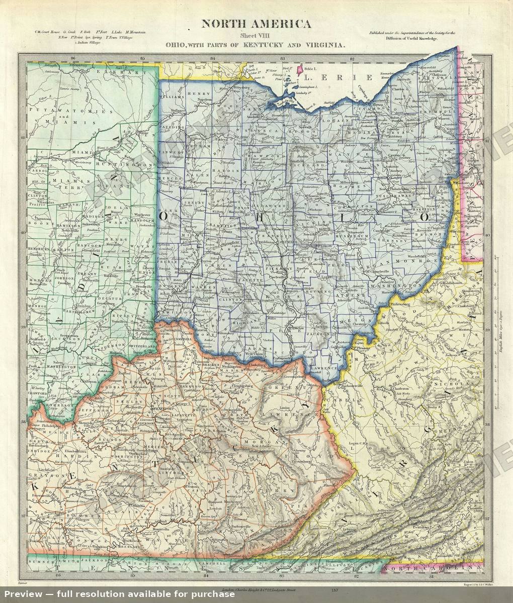 Antique map: Ohio Kentucky, 1848