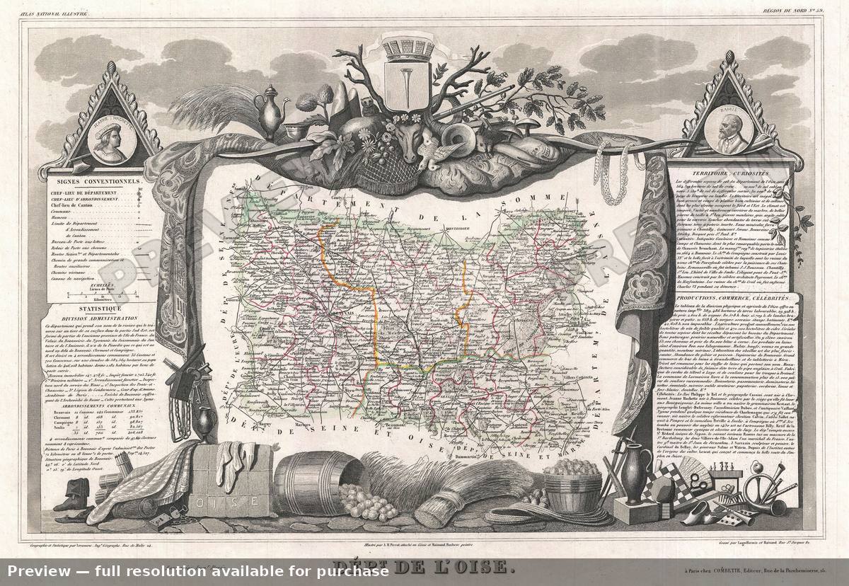 Antique map: Oise, 1852, 1852