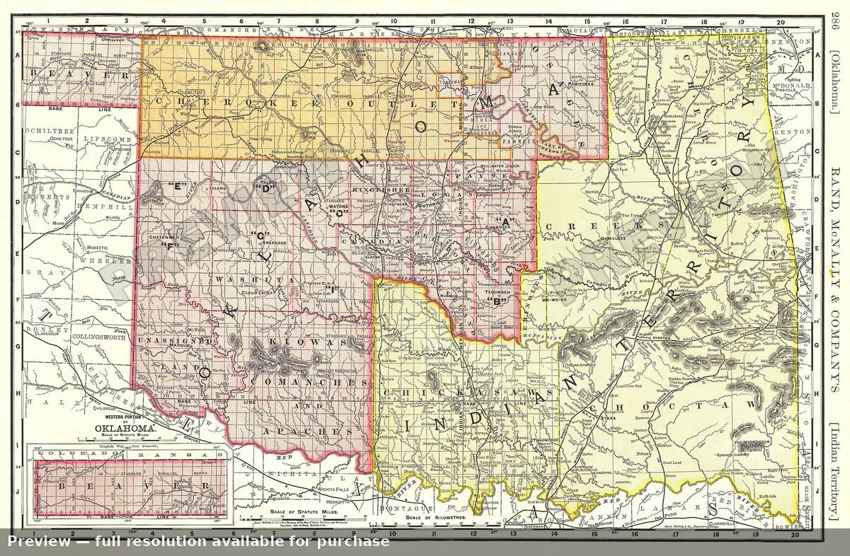 Antique map: Oklahoma, 1893, 1893