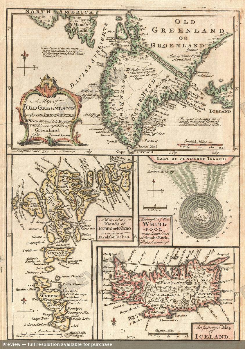 Antique map: Old Greenland, 1747