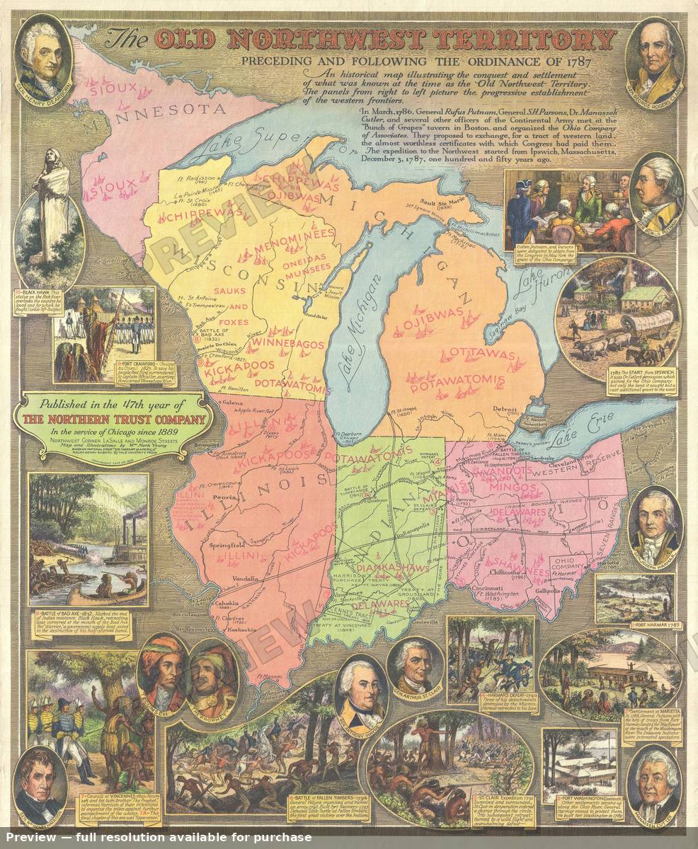 Antique map: Old Northwest Territory, 1936