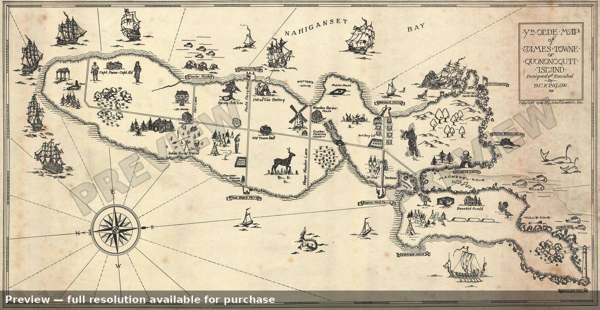 Antique map: Olde James Towne, 1928, 1928