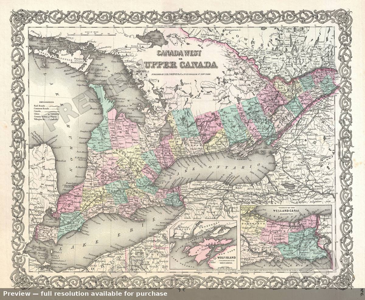 Antique map: Ontario, 1855, 1855