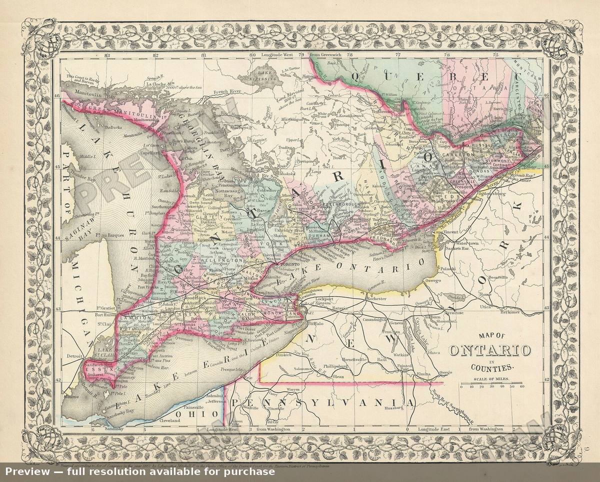Antique map: Ontario, 1867, 1867