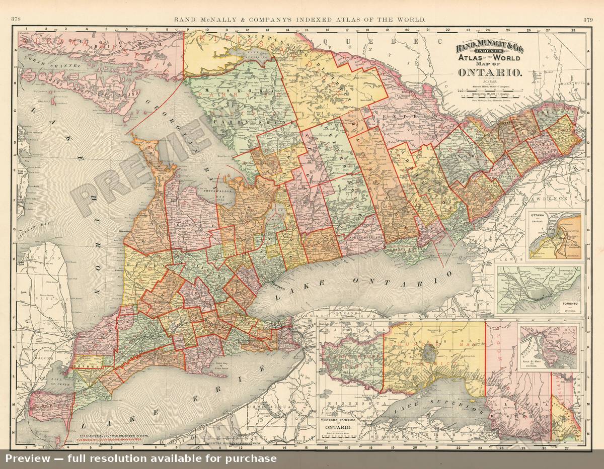 Antique map: Ontario, 1892, 1892