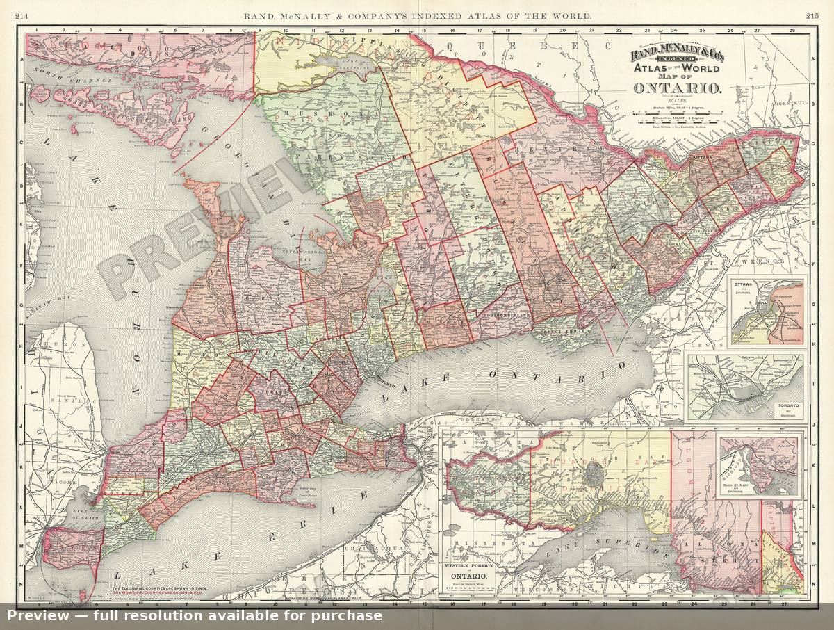 Antique map: Ontario, 1895, 1895