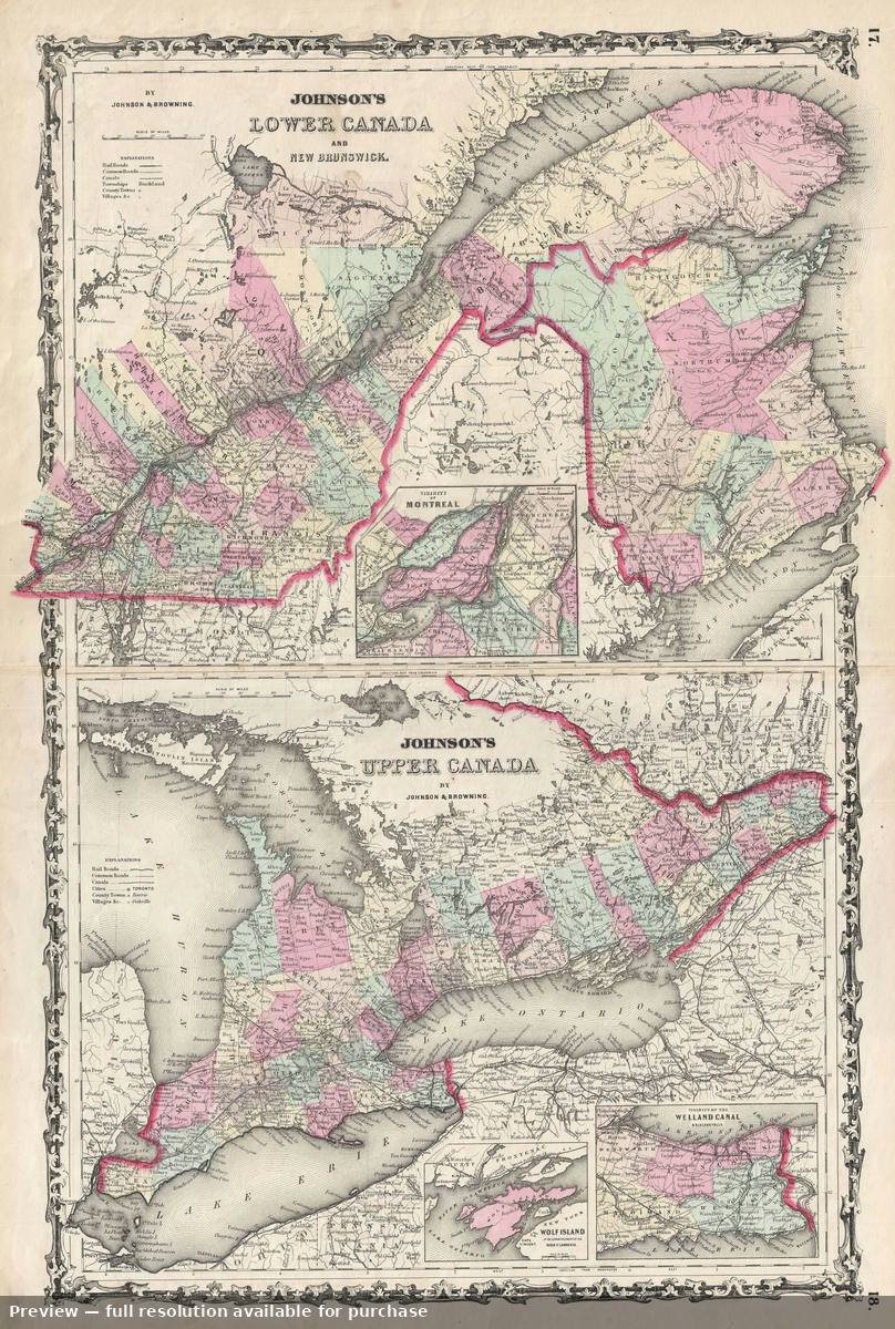 Antique map: Ontario Quebec, 1861, 1861