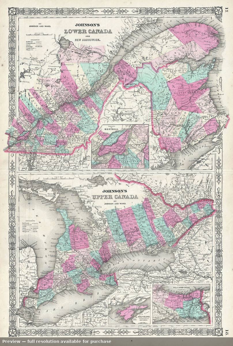 Antique map: Ontario Quebec, 1864, 1864