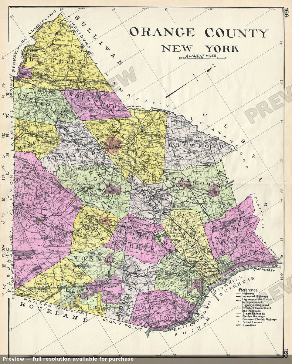 Antique map: Orange County NY, 1912